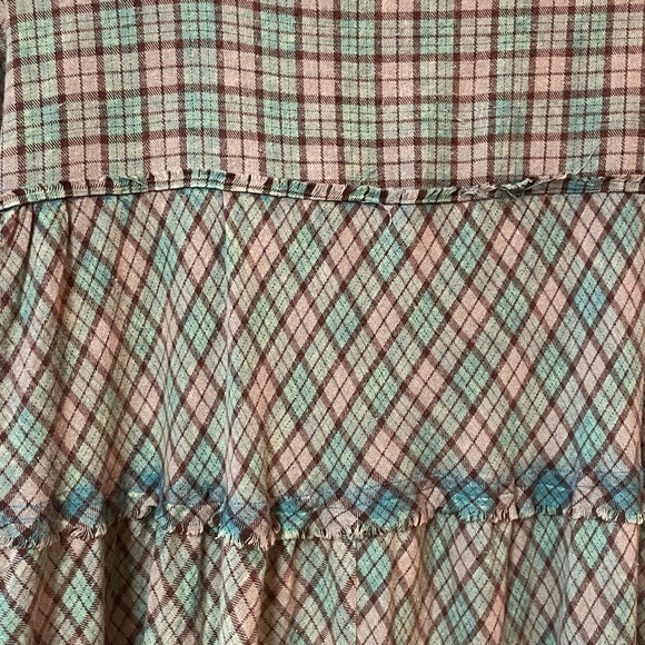 Oli & Hali Back Tiered Check Plaid Tunic High Low Dress Mint Green Boho Size L. - Picture 6 of 9